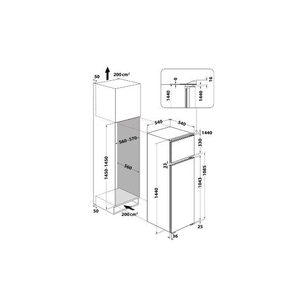 Frigorifero doppia porta statico, Classe energetica F, Capacità totale: 205 litri (169 lt frigo + 36 lt freezer) INDESIT
