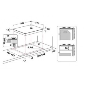 Piano Gas Square 60 cm, Griglie smaltate, 4 bruciatori a gas: 1 semirapido da 1650 W, 1 semirapido da 3500 W, 1 Power Burner da