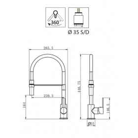 MISCELATORE LAVELLO SIDNEY CON LEVA LATERALE CON TUBO FLESSIBILE DUEMMEGGI SY 160
