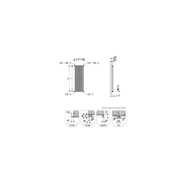 RADIATORE CORDIVARI ALICE 18 TANDEM VERTICALE  H 1800 X 736 ATTACCO  INFERIORE V9  DA 1/2 INTERASSE 676  BIANCO