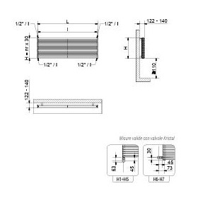 RADIATORE CORDIVARI ALICE TANDEM ORIZZONTALE  H 536 X 800 ATTACCO  INFERIORE H1 DA 1/2 INTERASSE 742 BIANCO
