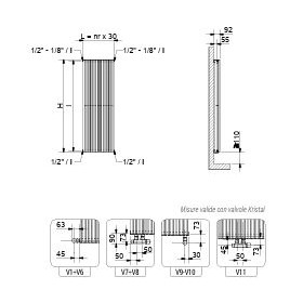 RADIATORE CORDIVARI ALICE TANDEM VERTICALE  H 2000 X 511 ATTACCO  INFERIORE V9  DA 1/2 INTERASSE 451 BIANCO