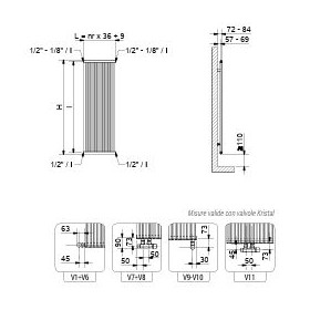 RADIATORE DORIANA VERTICALE LARGHEZZA 549 X H 1800 ALLACCIAMENTO SPECIALE V 10 DAL BASSO 1/2  INTERASSE 489  BIANCO