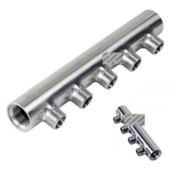 COLLETTORE ACCIAIO INOX 304 DA 2 5  POSTI DA 1/2 PER CONTATORI ACQUA