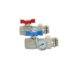 COPPIA VALVOLE A SFERA BLU E ROSSA 1 CON TERMOMETRO