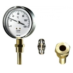 TERMOMETRO BIMETALLICO RADIALE DN 80. GAMBO IN OTTONE CM.5 -30+50°