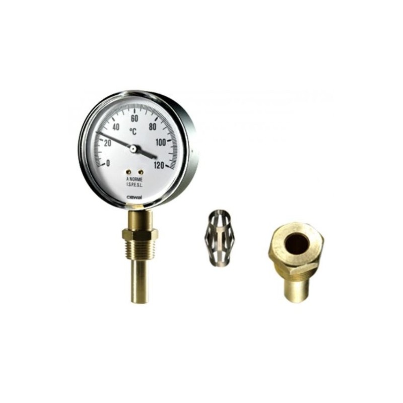 TERMOMETRO BIMETALLICO RADIALE DN 80. GAMBO IN OTTONE CM.5 -30+50°