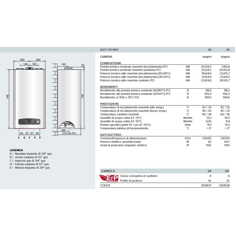 CALDAIA CONDENSAZIONE ARISTON CARES PREMIUM 30 EU2  METANO