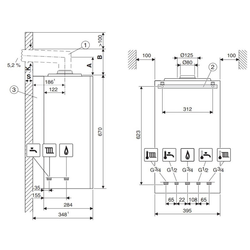 CALDAIA CONDENSAZIONE JUNKERS BOSCH CONDENS 1200 W BIANCA 24 KW