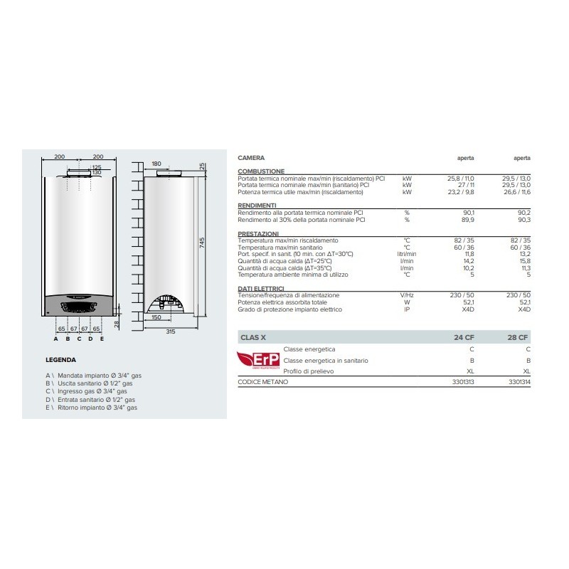 CALDAIA CONDENSAZIONE ARISTON CLASS X 28 KW METANO CAMERA APERTA