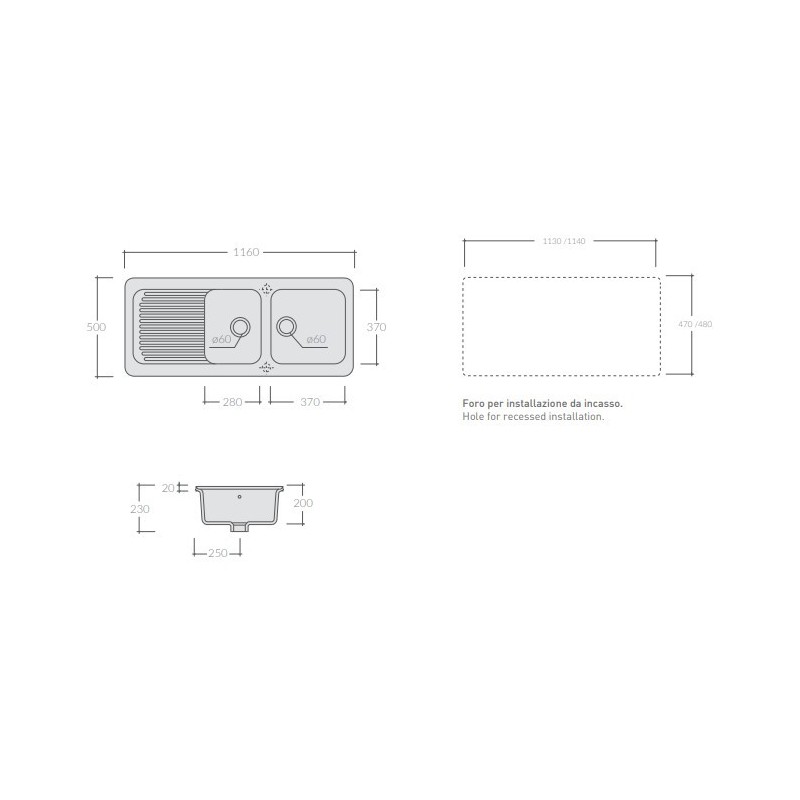 LAVELLO CERAMICA SERIE GENIUS INCASSO 116X50 GALASSIA