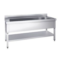 Lavabo a canale in acciaio inox L 1200 x H 205 x P 525AISI 304 –R825 02 CM spessore 10/10 stampata con angoli fori 27 arrotondat