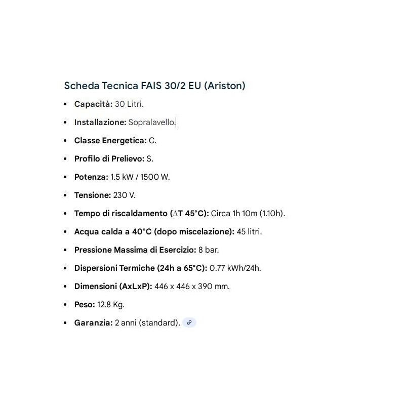 SCALDABAGNO 30 LT  FAIS GARANZIA 2 ANNI