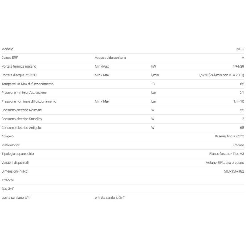 SCALDABAGNO A GAS RINNAI INFINITY 20 E LT PER ESTERNI METANO