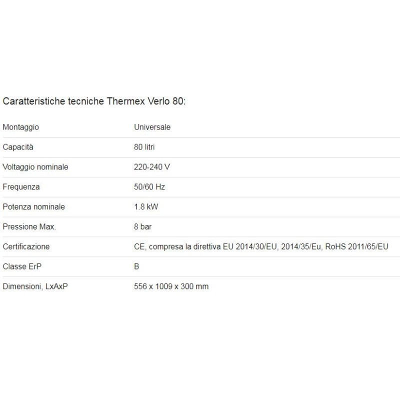 SCALDABAGNO ELETTRICO TERMEX VERLO 80 LT 5 ANNI GARANZIA