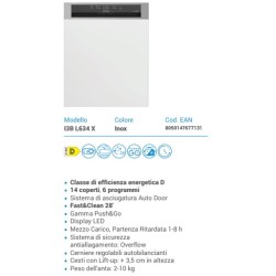 LAVASTOVIGLIE INCASSO 60 CM CON FRONTALINO INDESIT I3BL634X INOX