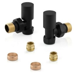 VALVOLA TERMOSTATIZZABILE + DETENTORE + RACCORDINI RAME 12 (PZ 2)+  DA 1/2 NERO BRILLANTE METALLIZZATO F15