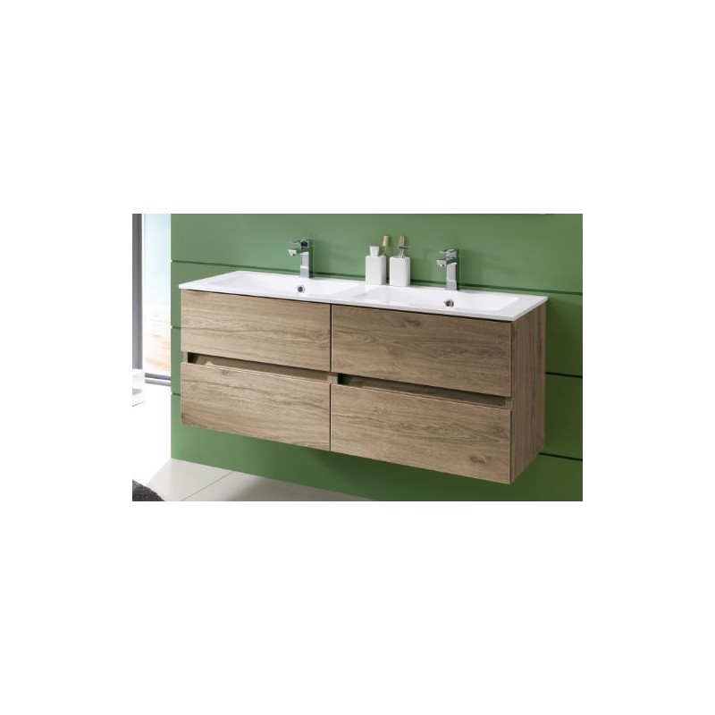 COMPONIBILE DA BAGNO CON  LAVABO A  DUE VASCHE E BASE  SERIE KORA BASE DA120  BIANCO FRASSINATO